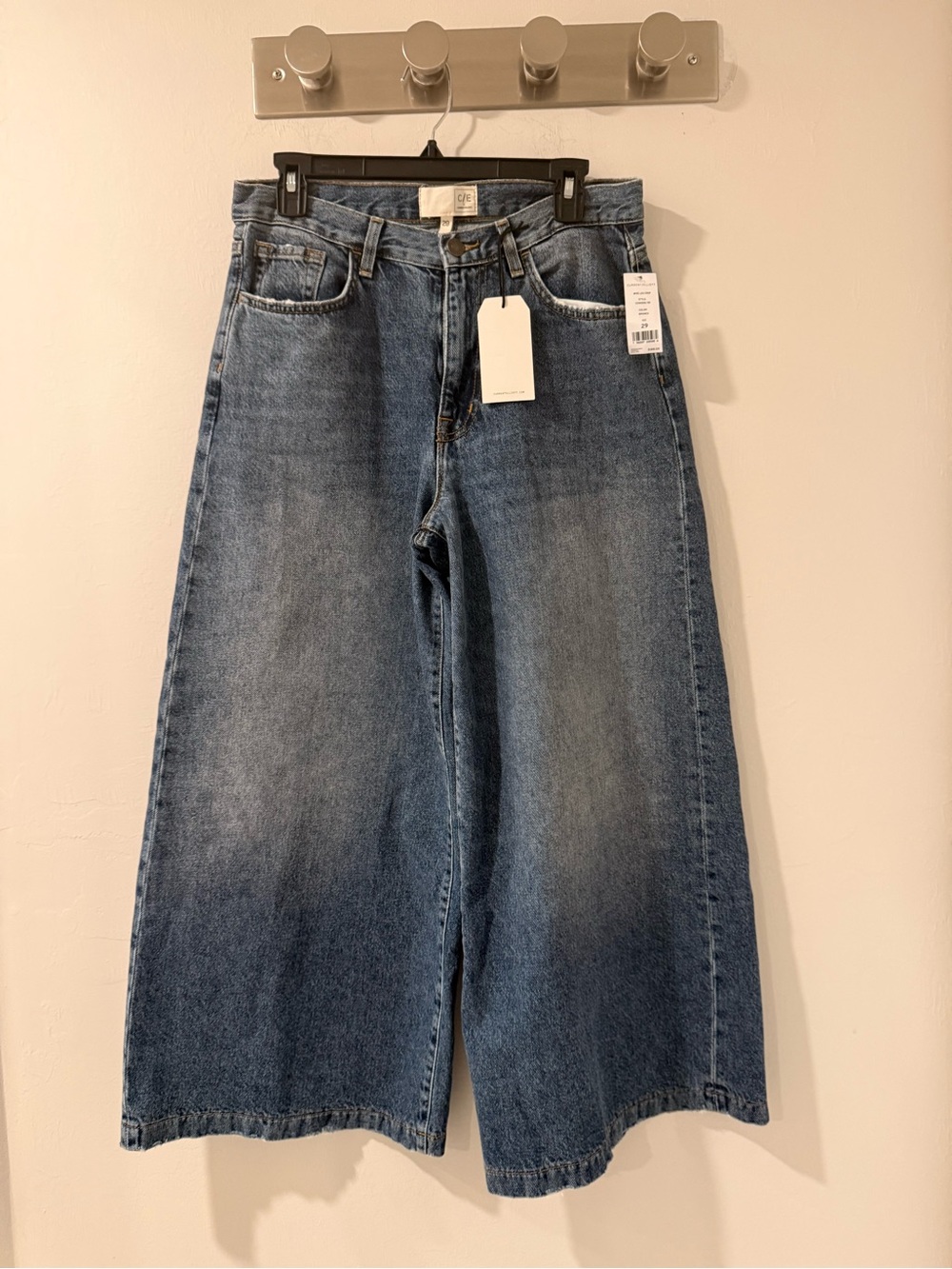 Current/Elliott Washed Blue Wide-Leg High-Rise Y2K Gaucho Oversized Barrel Jeans